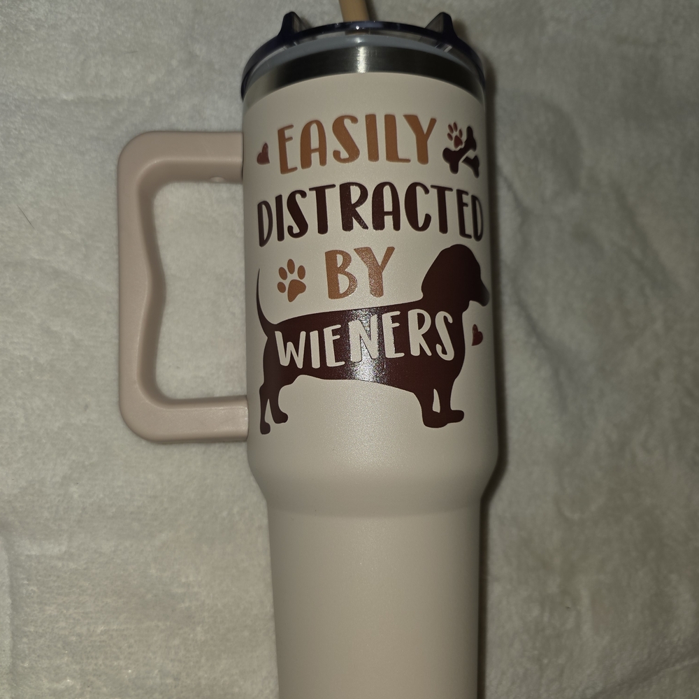 🌟🌟Cream Travel Mug with Dachshund Design🌟🌟